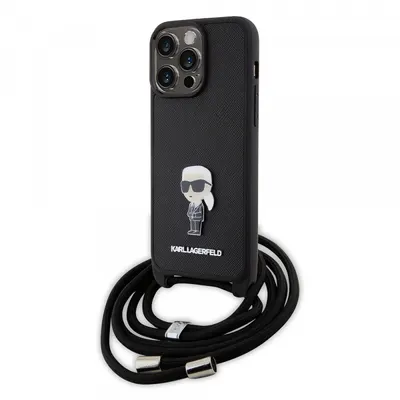 Husa pentru Apple iPhone 15 Pro Max, Karl Lagerfeld, Saffiano Crossbody Monogram Metal Pin Karl, Neagra