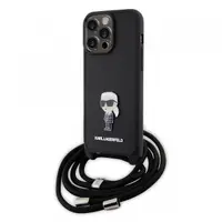 Husa pentru Apple iPhone 15 Pro Max, Karl Lagerfeld, Saffiano Crossbody Monogram Metal Pin Karl, Neagra