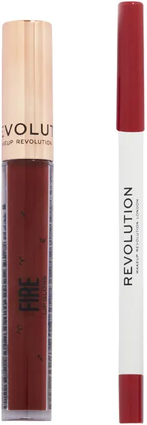 Makeup Revolution Trusă pentru buze Fire - Luciu și creion, 3 ml + 1 g