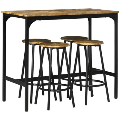 HOMCOM Scaune bar si Masa Bar, 5 piese, cu 4 Scaune Rotunde, Economie de Spațiu, Design Rustic Maro, pentru Bucătărie | Aosom Romania