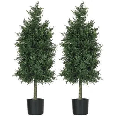 HOMCOM Arbori Topiari de Cedru Artificial, Set de 2 Plante Artificiale în Ghivece, Plante Decorative, 38x12.5x90 cm, Verde | Aosom Romania