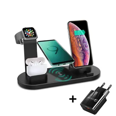 Suport de incarcare 4 in 1, Kephe, Wireless Charging, 6 Conectori, Universal, Negru Engros