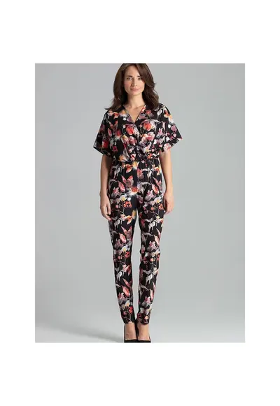 Salopeta dama florala - pantaloni lungi - maneci kimono - multicolor - poliester