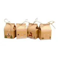Cutii Crăciun în formă de căsuță cu sfoară iută mix 4 modele (set 24 buc) 5x7x10.5cm - Default Title