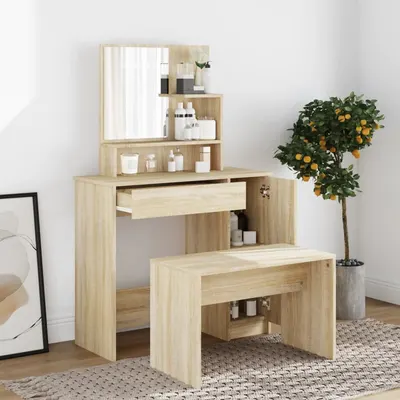 vidaXL Set măsuță de toaletă, stejar sonoma, 86,5x35x136 cm