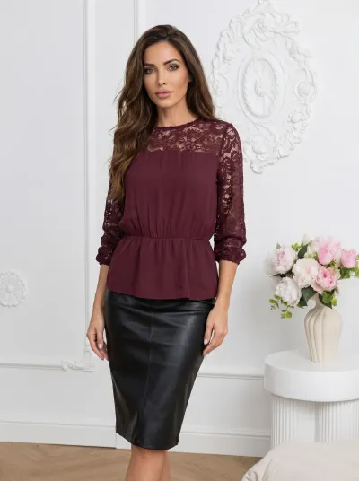 Bluza visinie eleganta cu dantel...