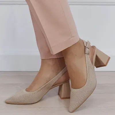 Pantofi kaki deschis cu model tricotat H8-1167 01