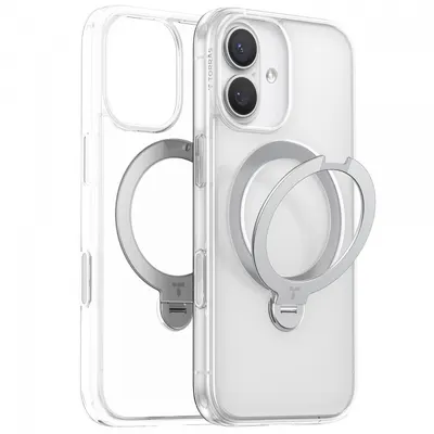 Husa MagSafe pentru Apple iPhone 17, Torras, Ostand Spin, Transparenta
