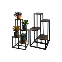 Suport de flori, 4 rafturi, sarcina totala 50 kg, MDF si metal, stil industrial