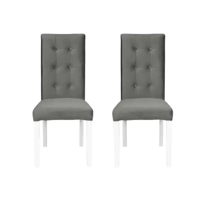 Set 2 scaune living TEO LUX, picioare lemn alb, stofa gri deschis, 46x60x98 cm