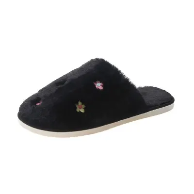 Papuci de casa pentru femei PC011, Flower, Negru