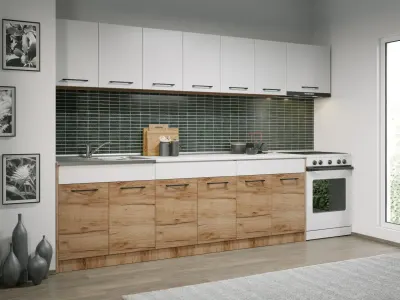 Set Mobila Bucatarie Gastro 300 Alb/Stejar - C43