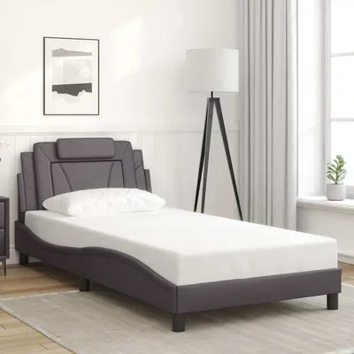 vidaXL Cadru de pat, Viana, fără saltea, gri, 100x200 cm, piele ecologică