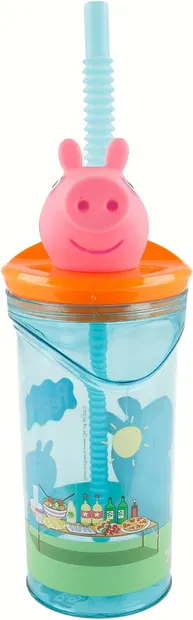Pahar cu pai și 3D figurină Stor Peppa Pig - Core, 360 ml
