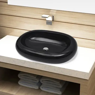 vidaXL Chiuvetă de baie din ceramică, ovală, negru
