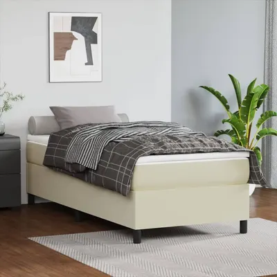 vidaXL Cadru de pat cu arcuri, crem, 90x190 cm, piele ecologică