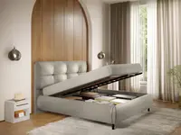 Pat Tapitat cu somiera rabatabila - Piele Crem - Ramses 140x200