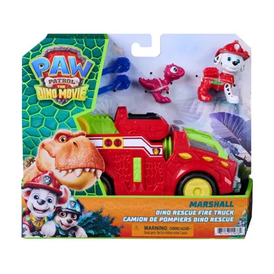 Vehicul de salvare cu figurina, Paw Patrol, Dino Rescue Fire Truck, Marshall, 6075757