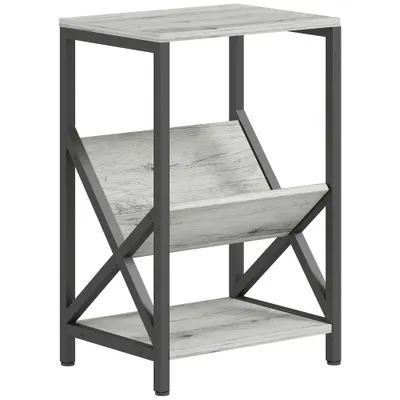 HOMCOM Masă laterală îngustă, măsuță de lângă canapea cu depozitare pe 3 nivele, suport pentru reviste în V, cadru din oțel, 40x30x61cm, gri închis | Aosom Romania
