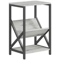 HOMCOM Masă laterală îngustă, măsuță de lângă canapea cu depozitare pe 3 nivele, suport pentru reviste în V, cadru din oțel, 40x30x61cm, gri închis | Aosom Romania
