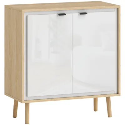 HOMCOM Dulap Modern cu 2 Uși și Raft Reglabil 72x35x77cm Alb și Stejar | Aosom Romania