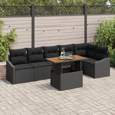 Gossi set de dining pentru gradina cu 7 piese si perne, ratan poly negru, acacia