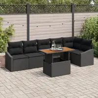 Gossi set de dining pentru gradina cu 7 piese si perne, ratan poly negru, acacia
