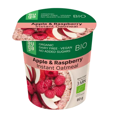 Porridge din ovaz integral cu mar si zmeura Bio, 60g, Auga