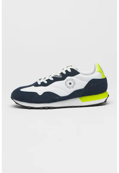Pantofi sport cu logo si garnituri din piele intoarsa - Alb/Bleumarin