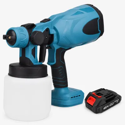 Pistol Electric de vopsea cu 1 acumulator de 48v, 1000ml - 3 moduri de pulverizare, ideal pentru tavane, pereti si garduri, albastru