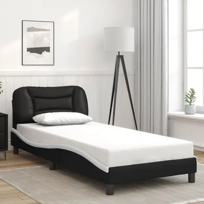 vidaXL Cadru de pat fără saltea, Hvar, negru și alb, 90x200 cm piele ecologică