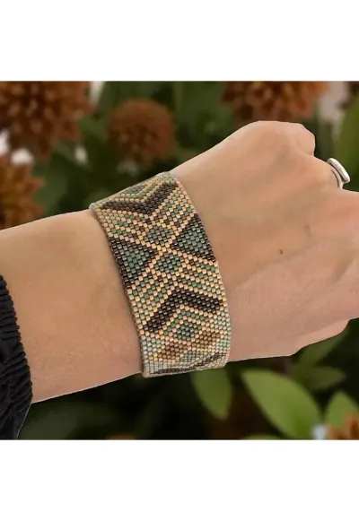 Bratara lata Miyuki cusuta manual stil boho - inspirata de natura si tonurile pamantului