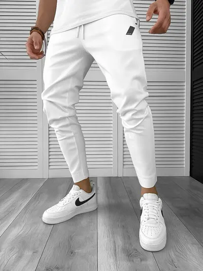 Pantaloni de trening albi conici 12604 P20-4.1