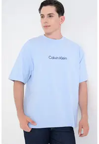Tricou relaxed fit cu imprimeu logo pe piept - Albastru lavanda