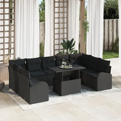 Gossi set de canapea de gradina cu 10 piese cu perne negru ratan sintetic