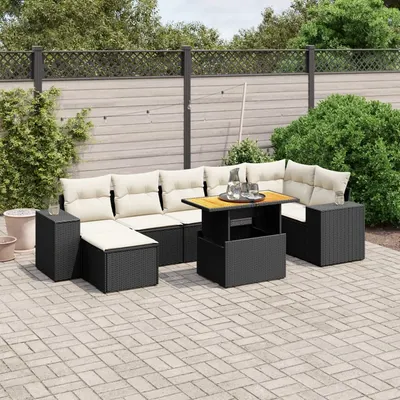 Gossi set mobilier de gradina cu perne, 8 piese, negru, poliratan
