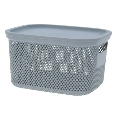 Coș depozitare cu capac, 6 L, din plastic perforat, Storage Solutions, gri deschis