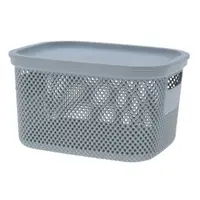 Coș depozitare cu capac, 6 L, din plastic perforat, Storage Solutions, gri deschis