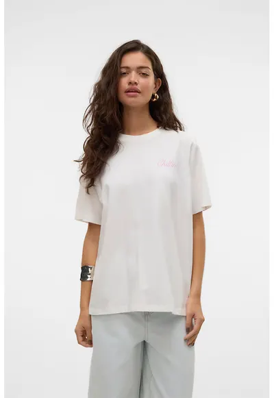 Tricou de bumbac organic cu imprimeu contrastant - Alb/Roz