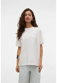 Tricou de bumbac organic cu imprimeu contrastant - Alb/Roz