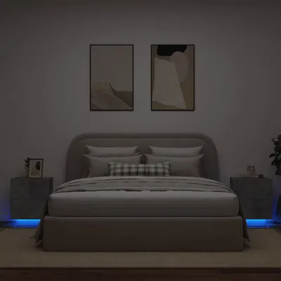 vidaXL Noptiere cu lumini LED, 2 buc., gri beton, lemn prelucrat