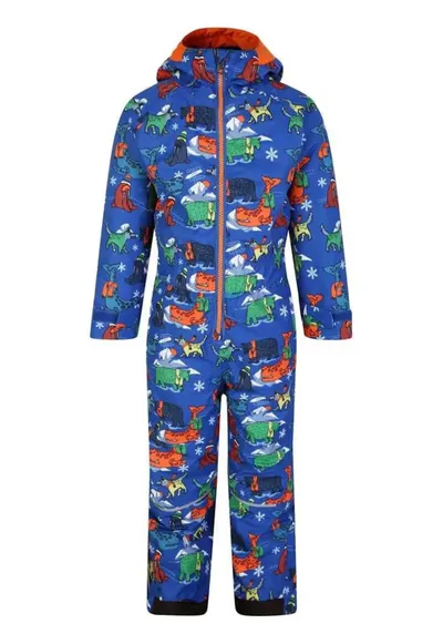 Costum de iarna copii albastru - 100% poliester - impermeabil - cu gluga - set