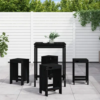 Gossi set mobilier bar de gradina, 5 piese, negru, lemn masiv de pin