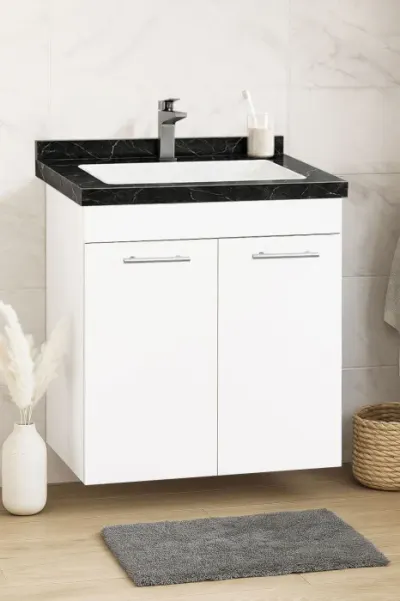 Set Baza si Lavoar seria 867, suspendata, montata, 60 cm, alb + negru