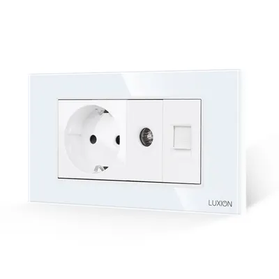 Priza Schuko + TV + Internet cu Rama Din Sticla LUXION, Standard Italian, 4M
