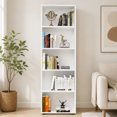 Biblioteca Decorativa cu 5 Rafturi, Design Inalt si Ingust, PAL E1, 55 x 20 x 172 cm