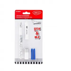 Stilou cu radiera You&Me Alb ST300W, DACO