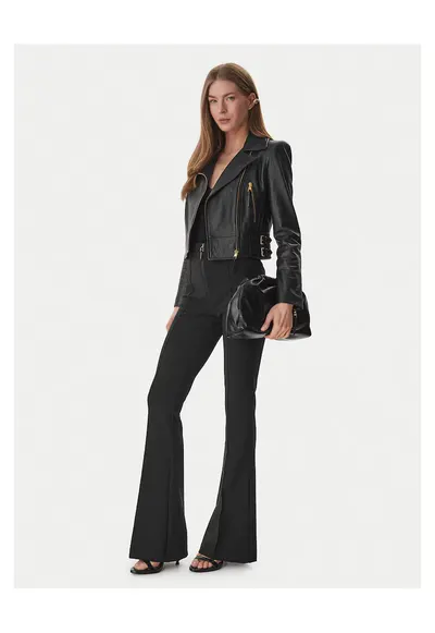 Geaca dama - piele naturala - neagra - cu fermoar - cu buzunare cu fermoar