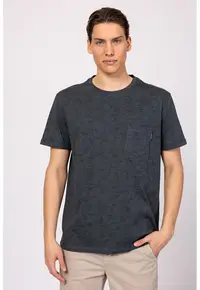 Tricou cu decolteu la baza gatului si buzunar aplicat pe piept Majda - Negru/Verde feriga