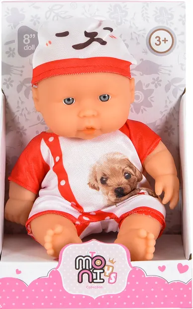 Păpuşă Moni Toys - Cu un body și pălărie roșu și alb, 20 cm